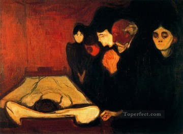 three women at the table by the lamp Painting - by the deathbed fever 1893 Edvard Munch